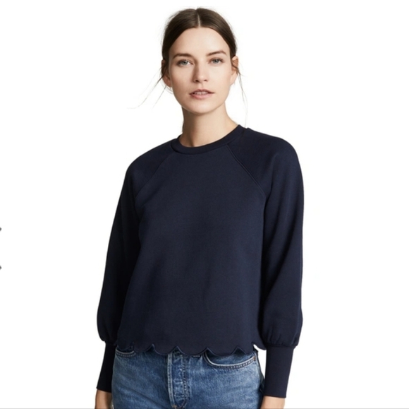 Frame Navy Scallop Crew Neck Sweatshirt Size M - Picture 10 of 10